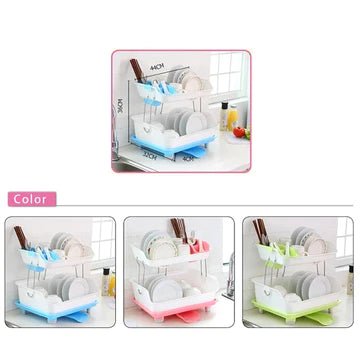 2-Layer Dish Organizer Rack Kitchen Drying Rack with Drain Tray Compact Stainless Steel Dish Stand