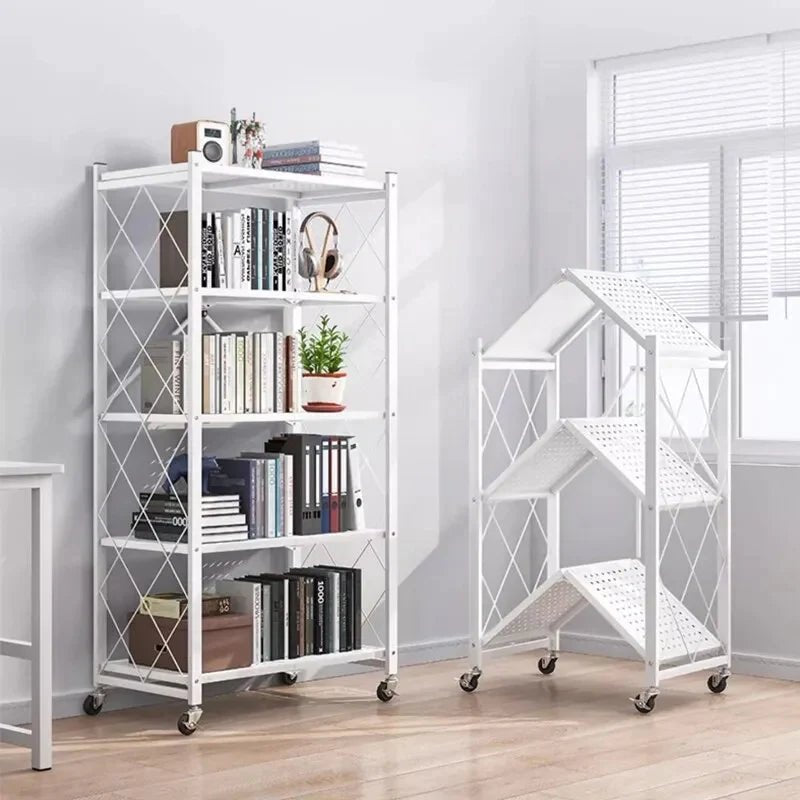 3-Tier Foldable Kitchen Trolley - Multi-Function Rolling Cart Mobile Storage Trolley with Wheels