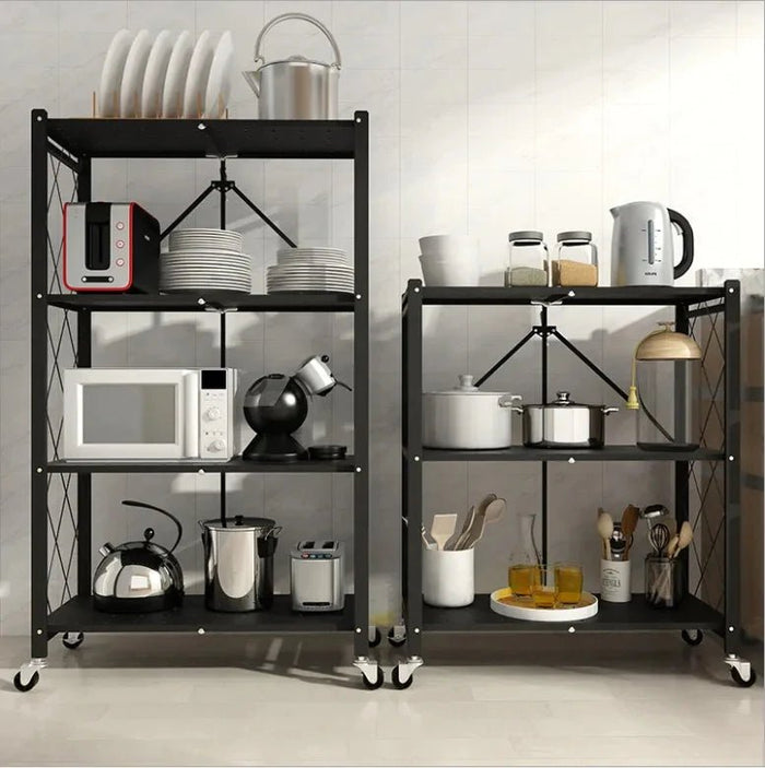 3-Tier Foldable Kitchen Trolley - Multi-Function Rolling Cart Mobile Storage Trolley with Wheels