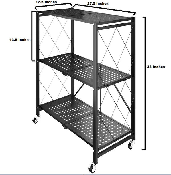 3-Tier Foldable Kitchen Trolley - Multi-Function Rolling Cart Mobile Storage Trolley with Wheels